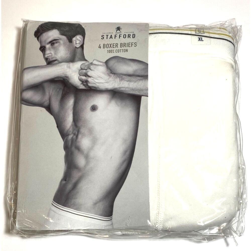 Stafford Boxer Briefs~Mens XL~White 100% Cotton Underwear~Pack of 3 NEW!
